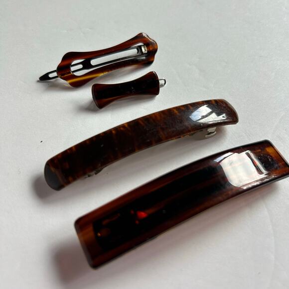 Vintage Tortoise Shell Hair Barrette Lot – 4 Pc 80s/90s Brown Clips - Picture 5 of 5